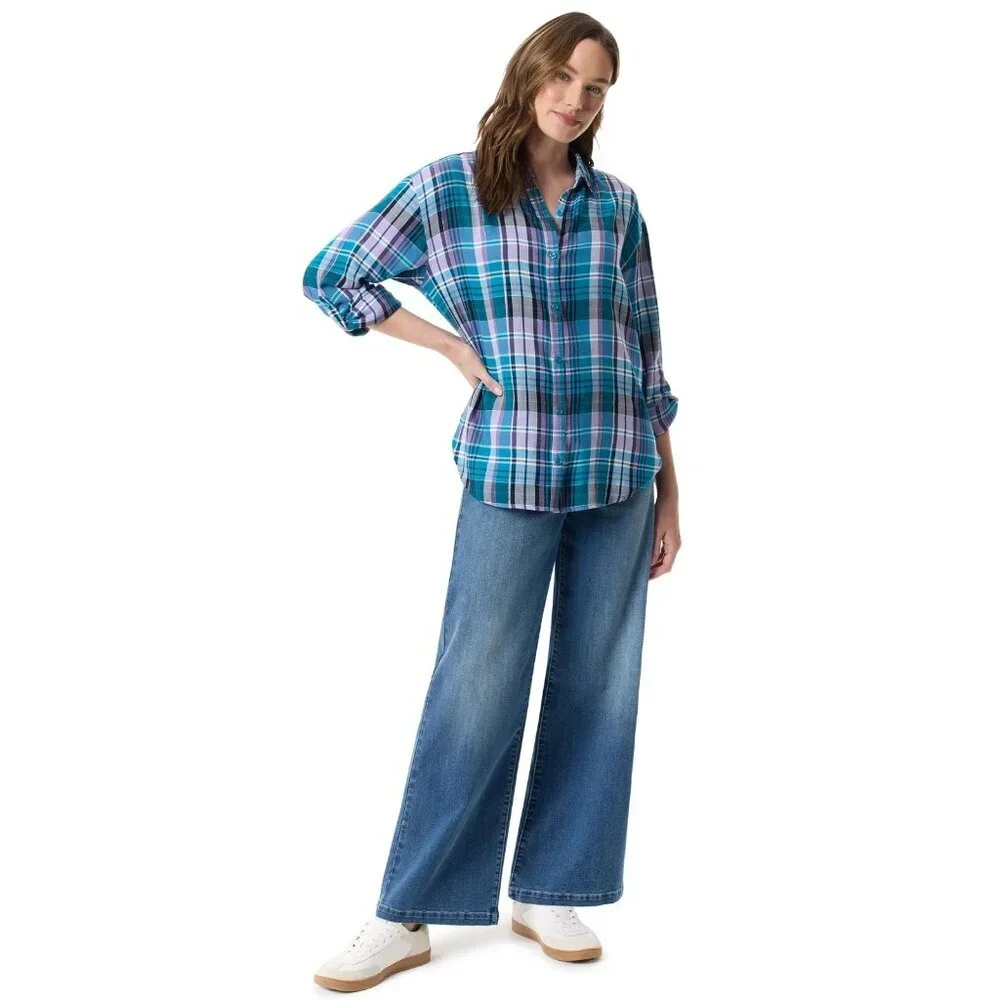 Gloria Vanderbilt Swan Series Women's Amanda Oversized Shirt, Size XXXL, Blue - Picture 3 of 4